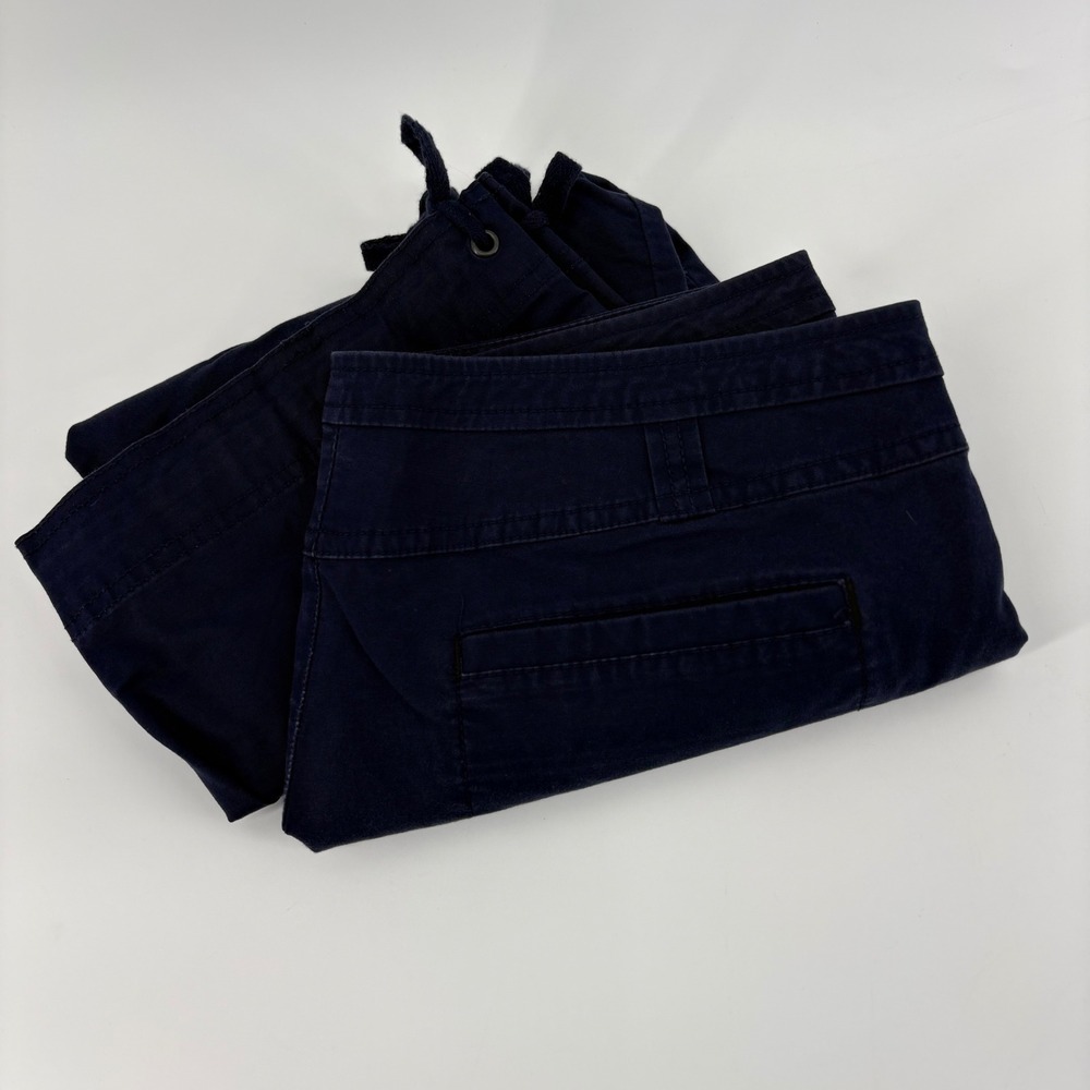 Coldwater Creek Women Navy Blue‎ Cargo Capri Pants Petite 10 Stretch Drawstring